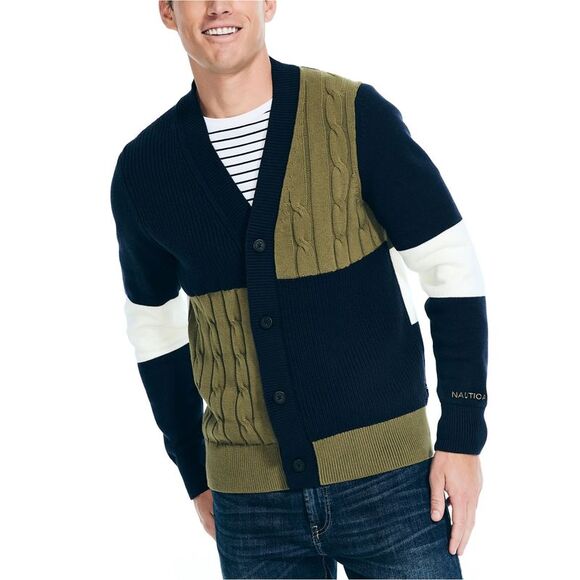 Nautica Mens Colorblock Cardigan Sweater, Multicoloured, NWT - Picture 1 of 1